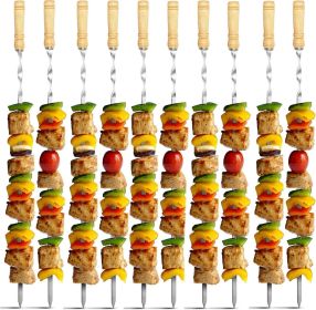 2 Pack Kebab Skewers 23.5 Inch BBQ Barbecue Skewers Stainless Steel Sticks Heavy Duty Large Wide Reusable with Nonslip Wooden Handle Ideal for Sh