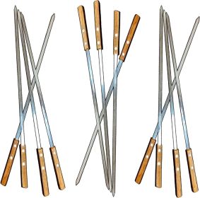 12 Pack Kebab Skewers BBQ Barbecue Skewers Stainless Steel Sticks 23.5 Inch Heavy Duty Large Wide Reusable with Nonslip Wooden Handle Ideal for S