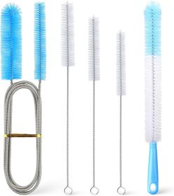 Double-Headed Drain Cleaner Brushes Heavy Duty 70.8 Inches Tube Brush and 4 Pcs with Handles Flexible Straw Cleaning Brush for Pipe Hose Home Kit